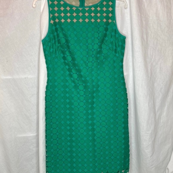 Ralph Lauren emerald green sheath dress laser cut circle overlay size 6 - Picture 9 of 12